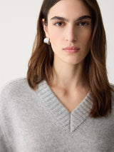 Wool Cashmere Blend V Neck | Grey