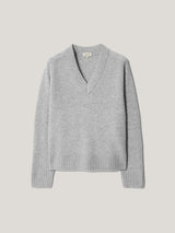 Wool Cashmere Blend V Neck | Grey