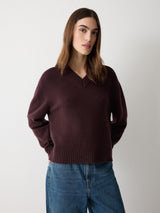 Wool Cashmere Blend V Neck | Purple