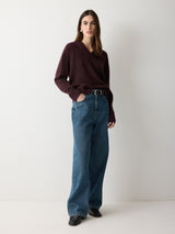 Wool Cashmere Blend V Neck | Purple