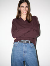 Wool Cashmere Blend V Neck | Purple