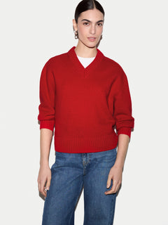 Wool Cashmere Blend V Neck Jumper | Red