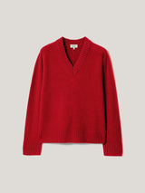 Wool Cashmere Blend V Neck Jumper | Red