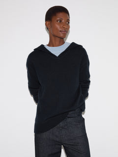 Wool Blend Hooded Jumper | Navy