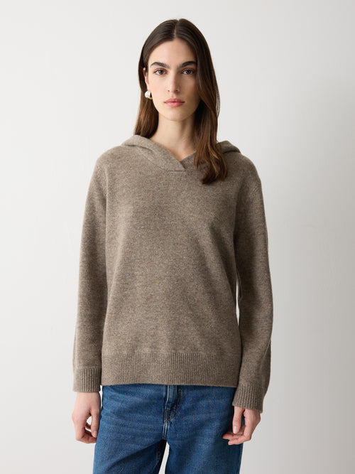 Wool Blend Hooded Jumper | Taupe