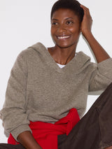 Wool Blend Hooded Jumper | Taupe