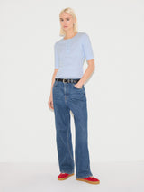 Fine Rib Half Sleeve Henley T-shirt | Blue
