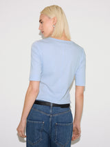 Fine Rib Half Sleeve Henley T-shirt | Blue