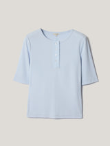 Fine Rib Half Sleeve Henley T-shirt | Blue