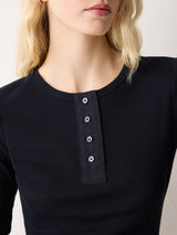 Fine Rib Half Sleeve Henley T-shirt | Navy