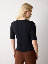 Fine Rib Half Sleeve Henley T-shirt | Navy