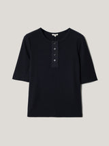 Fine Rib Half Sleeve Henley T-shirt | Navy