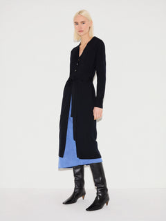 Merino Long Belted Cardigan | Dark Navy