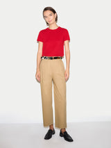 Cotton Twill Pleated Trouser | Beige