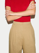Cotton Twill Pleated Trouser | Beige