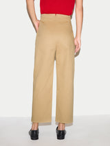 Cotton Twill Pleated Trouser | Beige