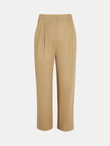 Cotton Twill Pleated Trouser | Beige
