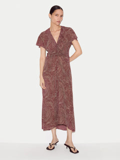 Optic Swirl Crepe Ruched Dress | Red