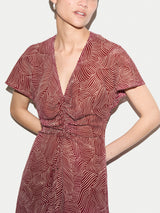Optic Swirl Crepe Ruched Dress | Red