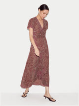 Optic Swirl Crepe Ruched Dress | Red