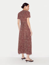 Optic Swirl Crepe Ruched Dress | Red