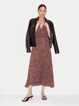 Optic Swirl Crepe Ruched Dress | Red