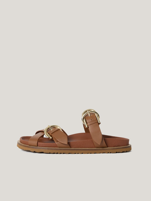 Buckle Detail Footbed Sandal | Tan