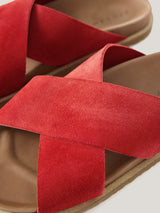 Suede Cross Strap Sandal | Red