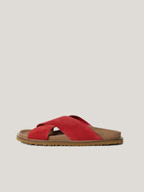 Suede Cross Strap Sandal | Red