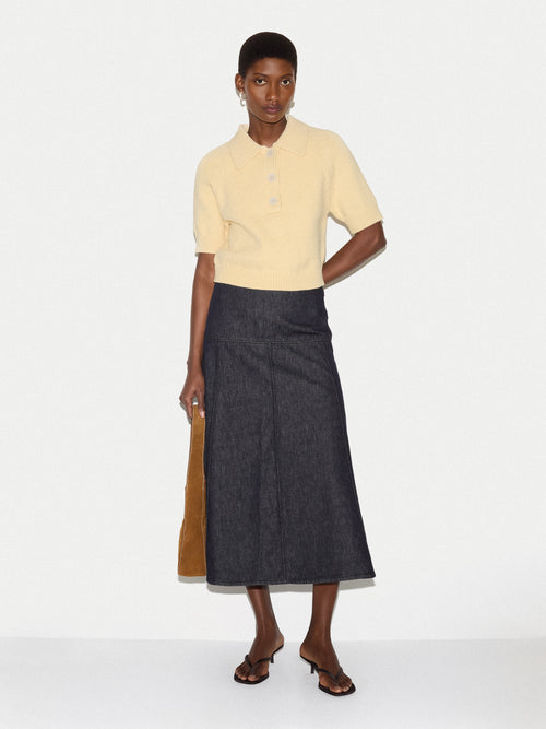 Denim Flared Midi Skirt | Indigo