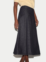 Denim Flared Midi Skirt | Indigo