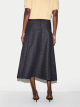 Denim Flared Midi Skirt | Indigo