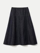Denim Flared Midi Skirt | Indigo