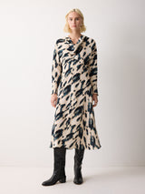 Ikat Cowl Neck Godet Dress | Cream