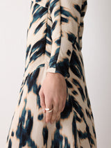 Ikat Cowl Neck Godet Dress | Cream