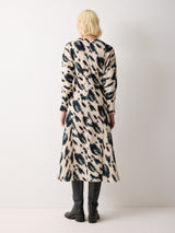 Ikat Cowl Neck Godet Dress | Cream