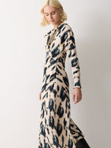 Ikat Cowl Neck Godet Dress | Cream