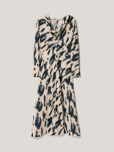 Ikat Cowl Neck Godet Dress | Cream