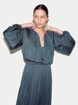 Recycled Satin U Neck Dress | Blue