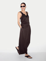Satin Pleated Trouser | Brown
