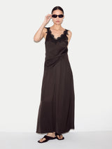 Satin Pleated Trouser | Brown