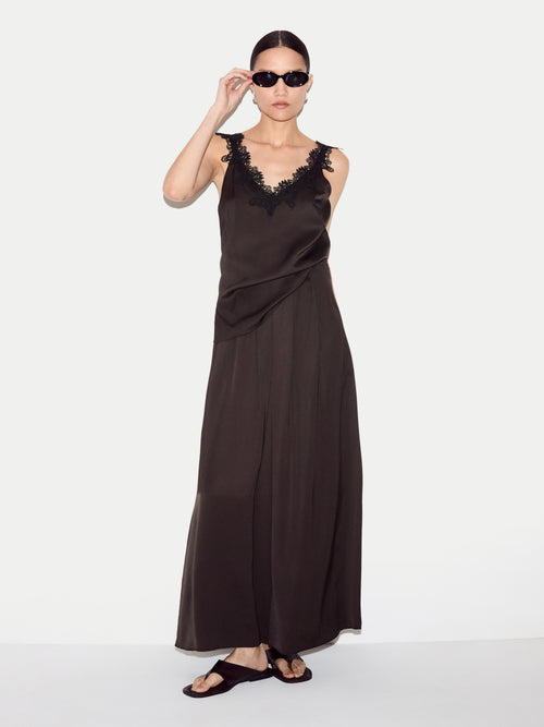 Satin Pleated Trouser | Brown