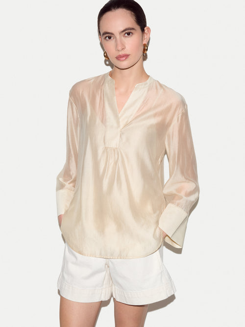 V Neck Sheer Top | Cream