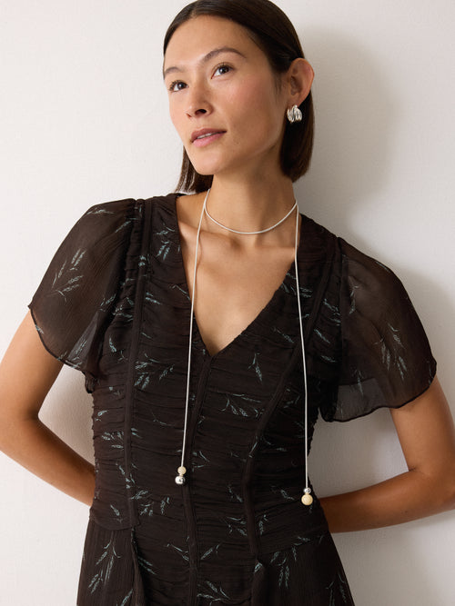 Long Resin Bead Necklace | Silver