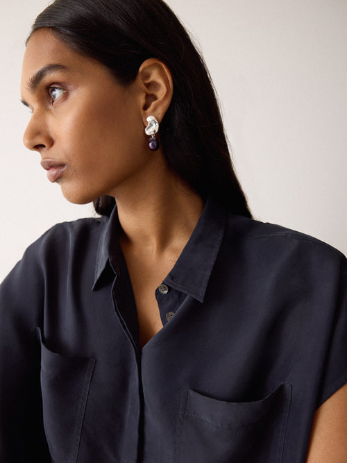 Black Pearl Stud Earring | Silver