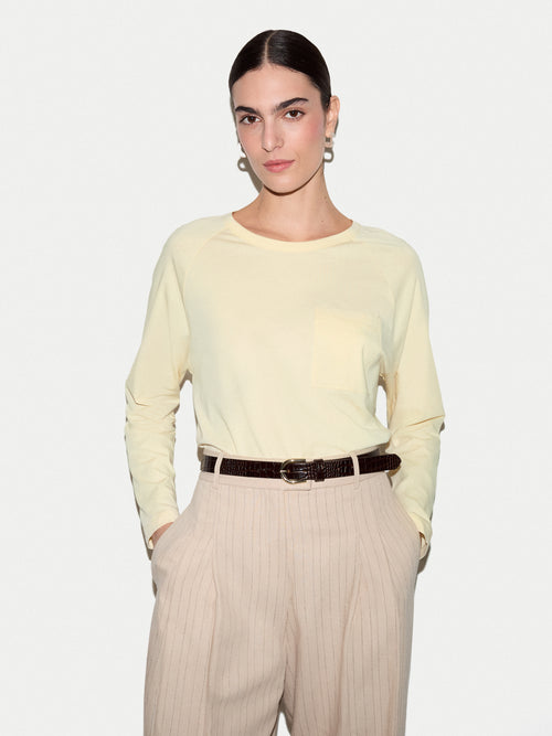 Long Sleeve Patch Pocket T-shirt | Pale Yellow