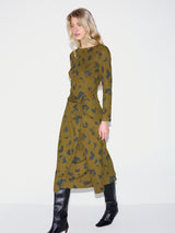 Ink Cloud Crinkle Knot Dress | Khaki