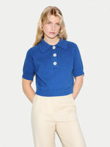 Chunky Cotton Collar Top | Blue
