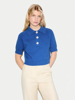 Chunky Cotton Collar Top | Blue