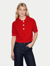 Chunky Cotton Collar Top | Red